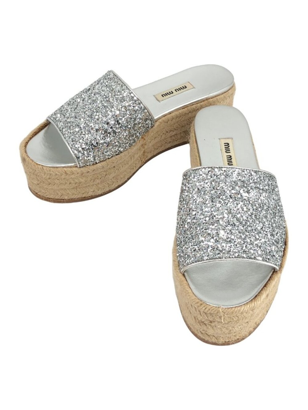 Miu Miu Espadrille Sandals Silver Beige